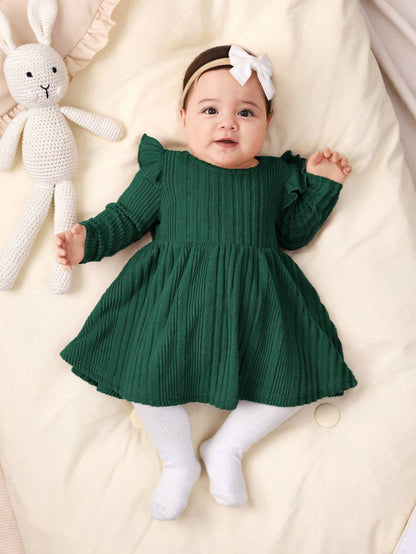 Vestido Verde Oscuro de punto para bebé recién nacida