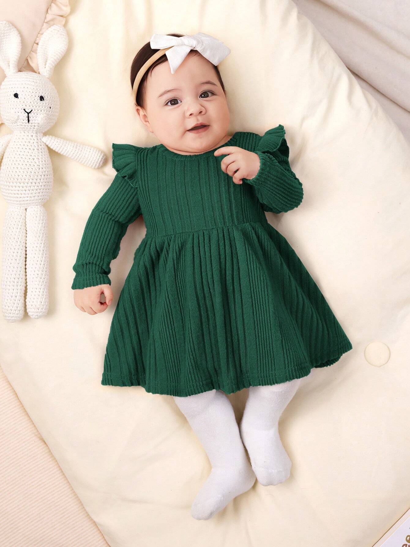 Vestido Verde Oscuro de punto para bebé recién nacida