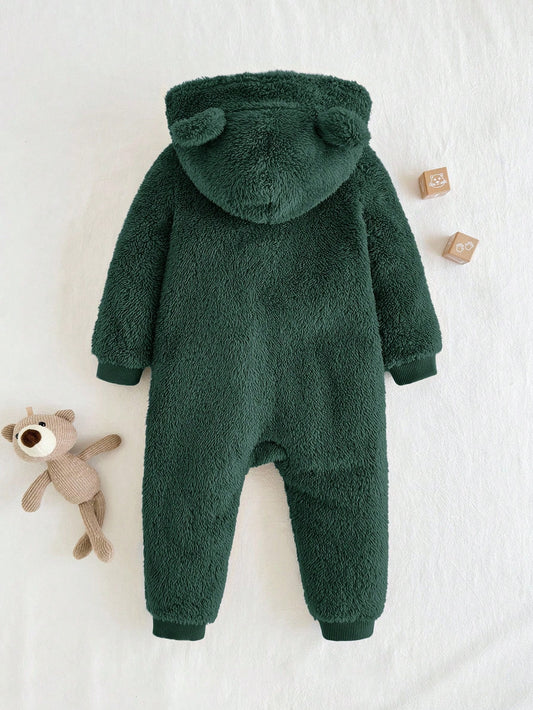 Mameluco térmico verde oscuro con capucha de oso