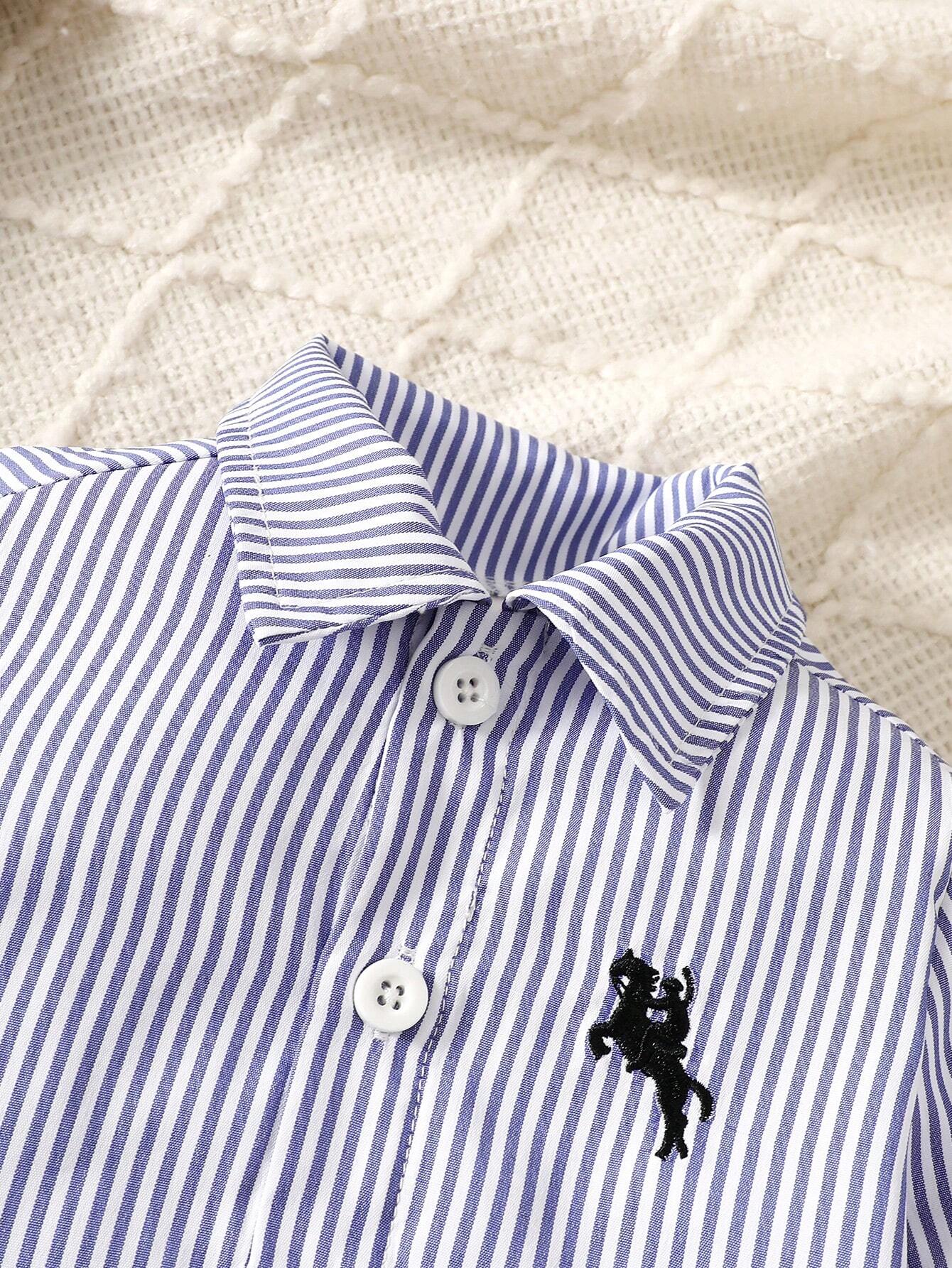 Conjunto marrón y azul para bebé niño con bordado de caballo (No incluye cincho)