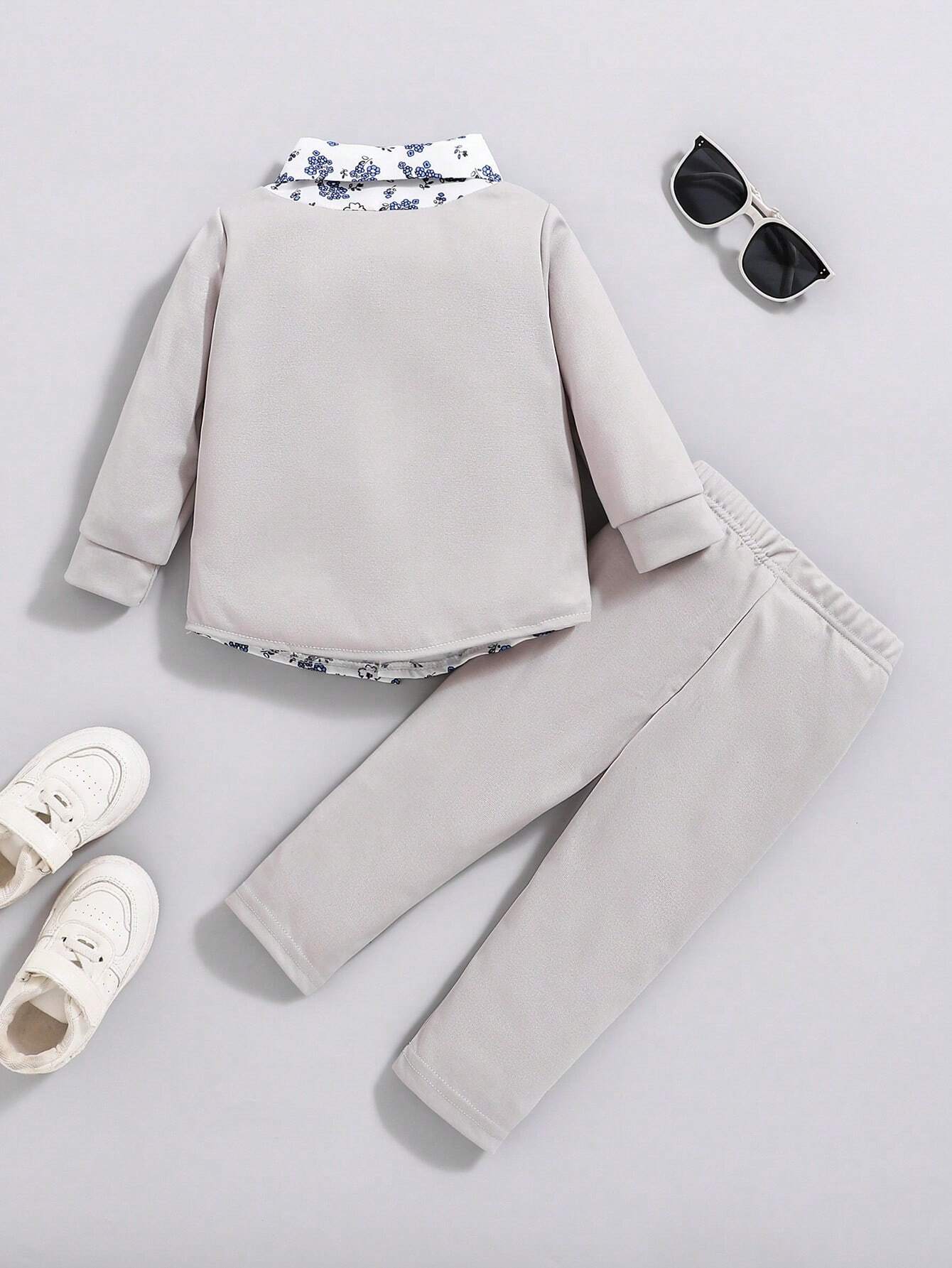 Conjunto elegante gris floral casual infantil