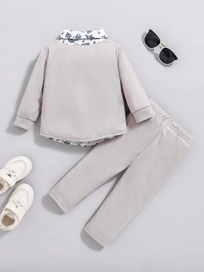 Conjunto elegante gris floral casual infantil
