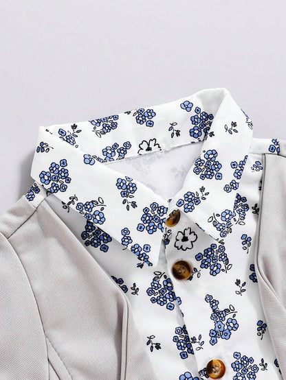 Conjunto elegante gris floral casual infantil
