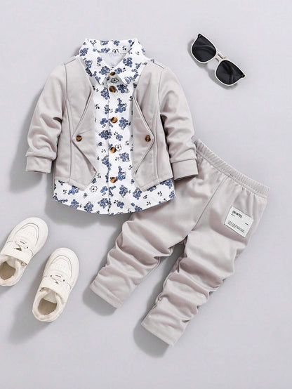 Conjunto elegante gris floral casual infantil