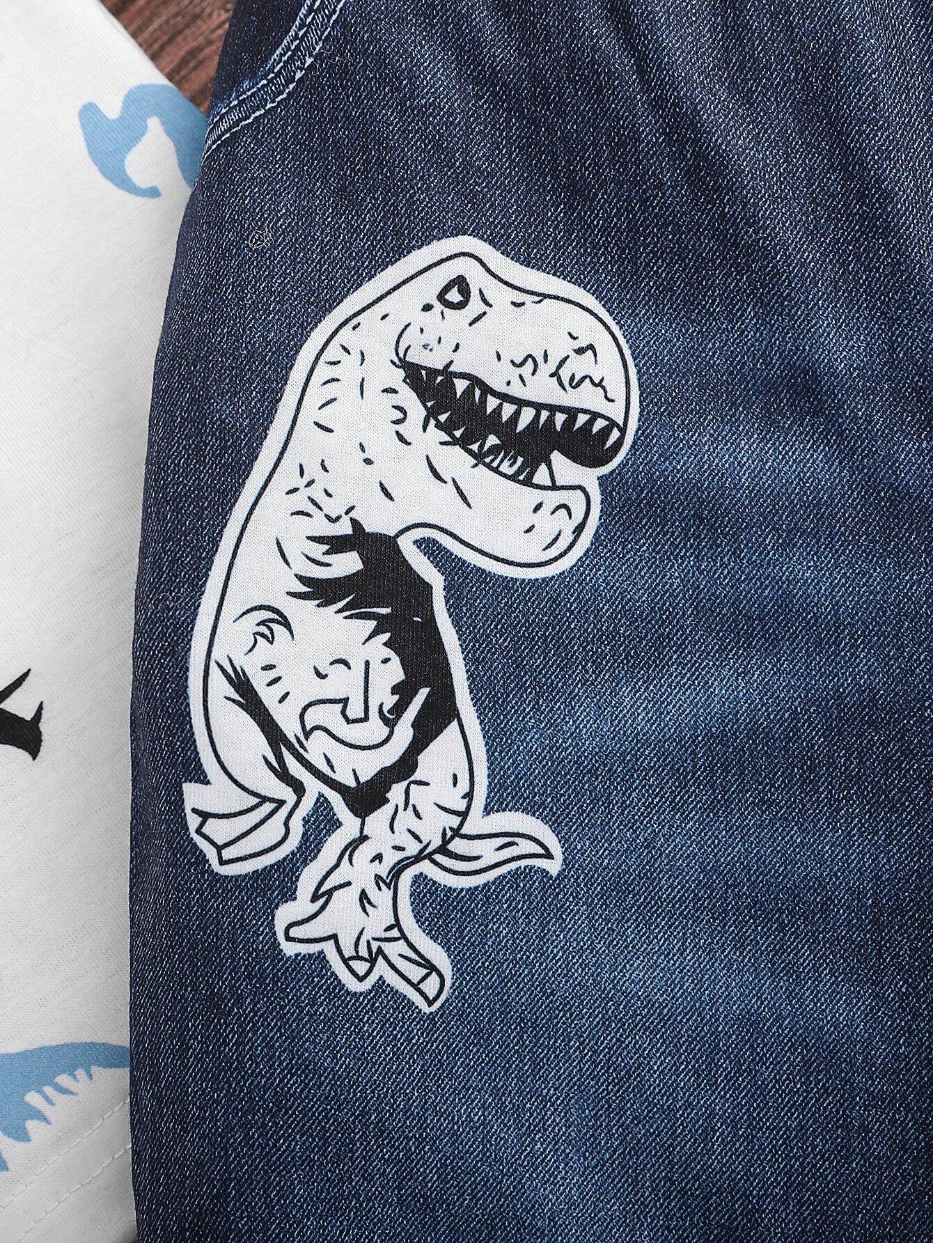 Prenda blanca camiseta para bebe con estampado de dinosaurios detalle frontal