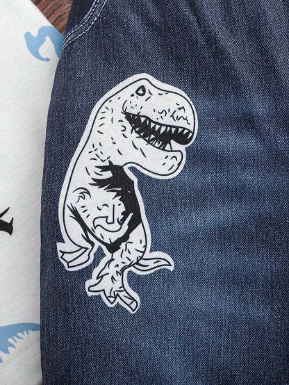 Prenda blanca camiseta para bebe con estampado de dinosaurios detalle frontal