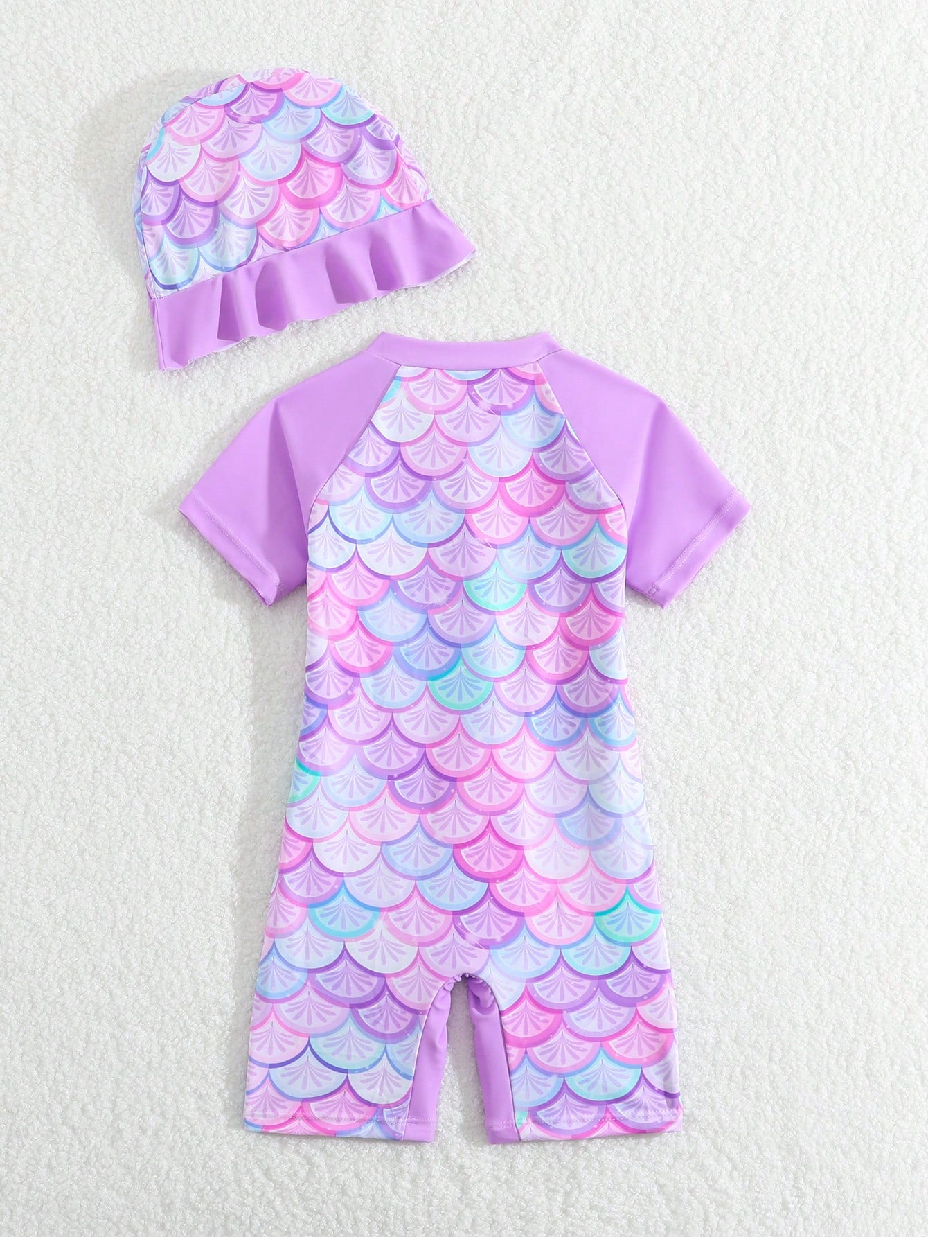 Traje de baño lila para bebé con estampado de sirena
