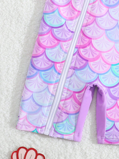 Traje de baño lila para bebé con estampado de sirena