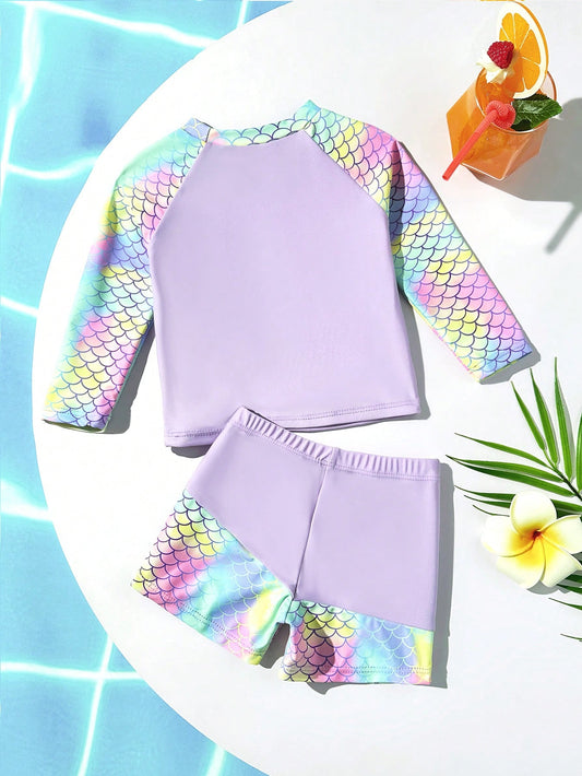 Traje de Baño Morado Minimalista Estampado Escamas