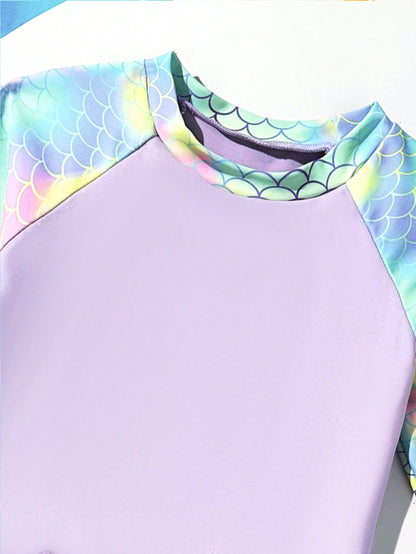 Traje de Baño Morado Minimalista Estampado Escamas
