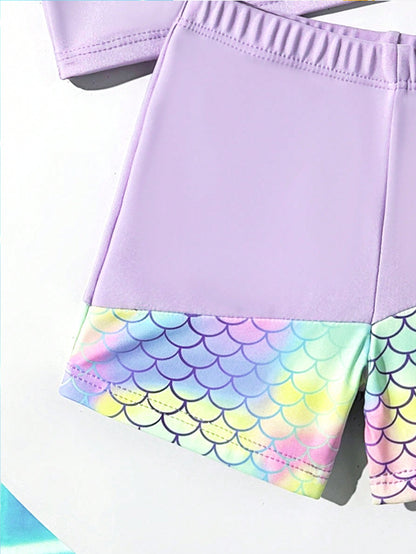 Traje de Baño Morado Minimalista Estampado Escamas