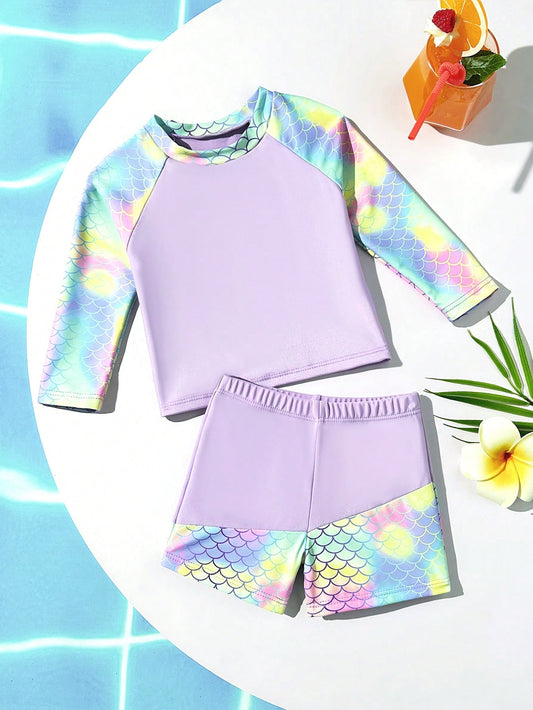 Traje de Baño Morado Minimalista Estampado Escamas