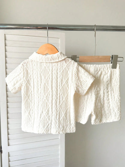 Prenda albaricoque conjunto de ropa para bebe camisa y shorts vista trasera