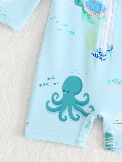 Traje de baño azul marino con estampado marino