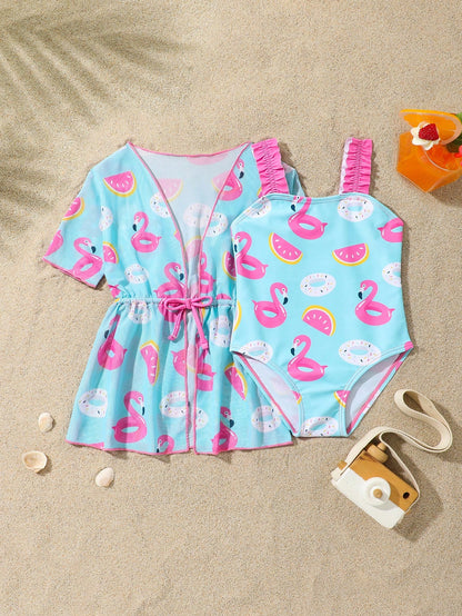 Traje de baño multicolor flamencos dulce verano