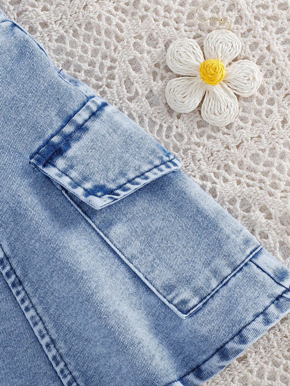 Vestido denim azul con tirantes y bolsillos laterales