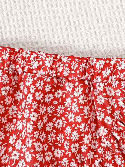Conjunto rojo floral volantes verano