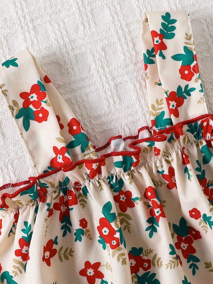 Prenda multicolor conjunto para bebe con detalle de tirantes y volante

