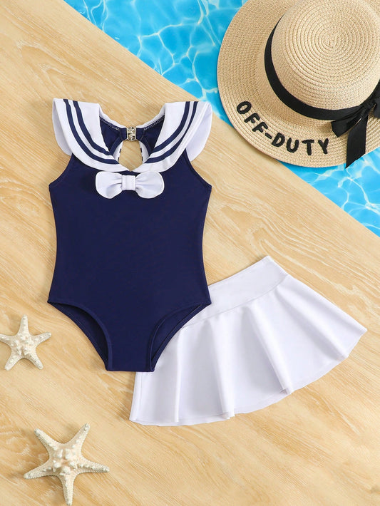 Conjunto azul marinero falda elegante verano