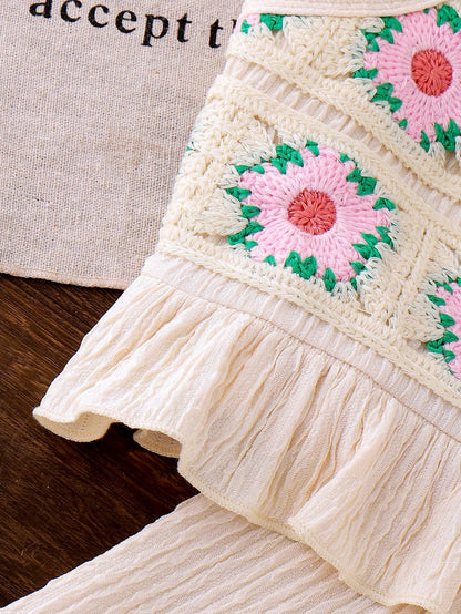Conjunto albaricoque con bordado floral y pantalón largo
