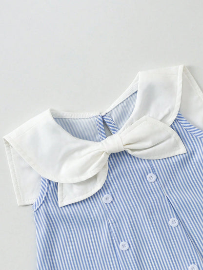 Vestido casual celeste rayas con cuello