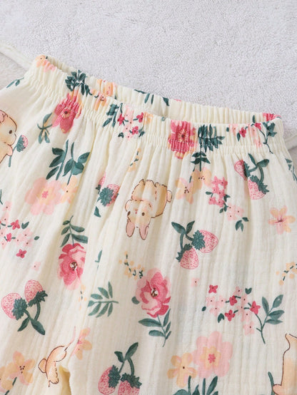 Pijama multicolor con estampado floral y conejo