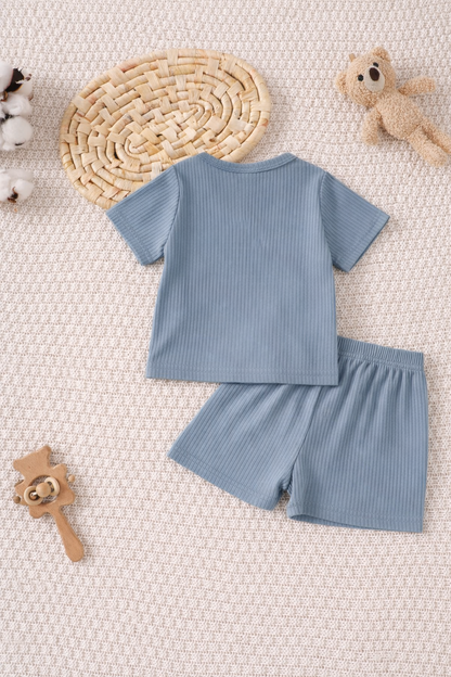 Conjunto Azul suave con bordado de oso
