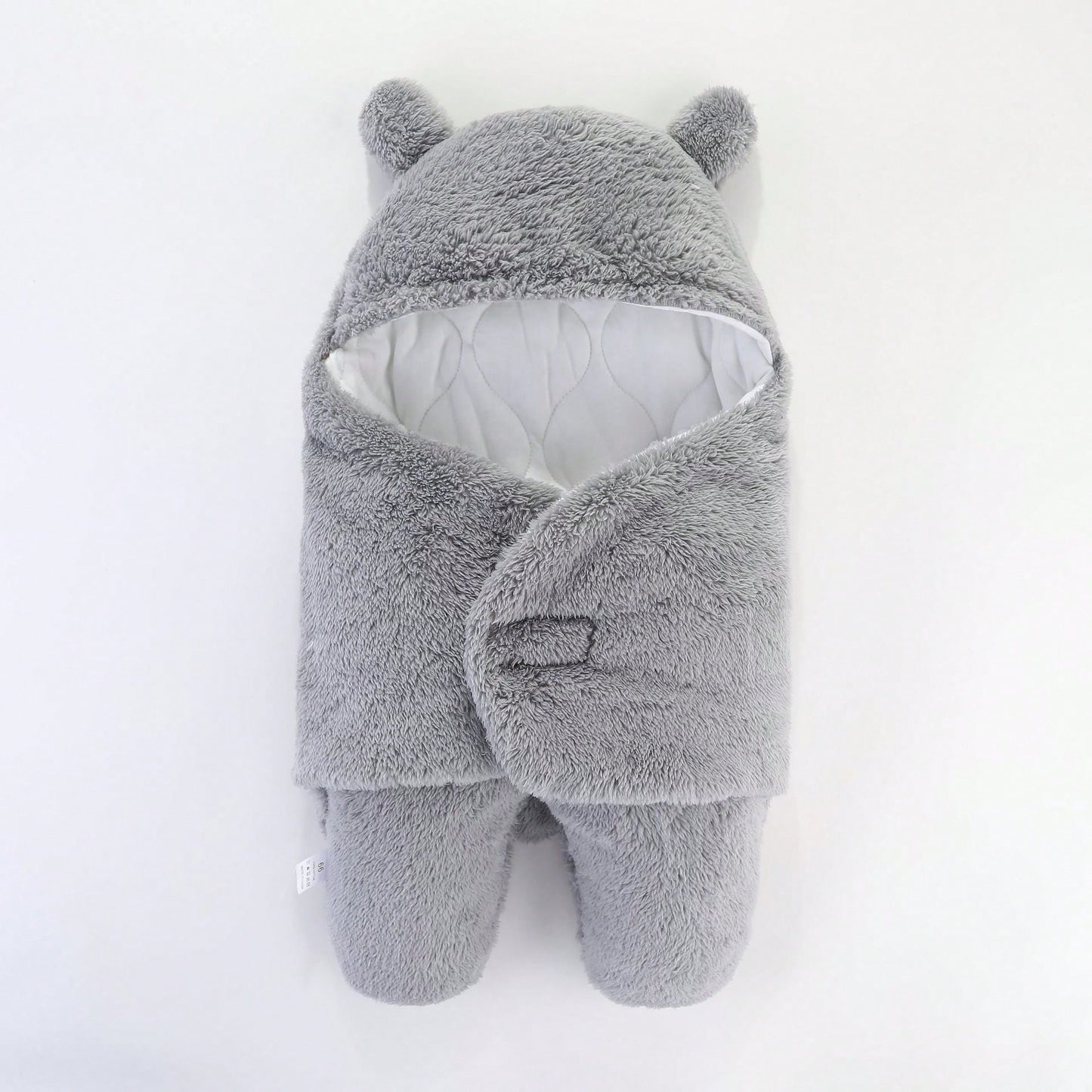 Sleeping gris de felpa para bebé con gorrito cálido