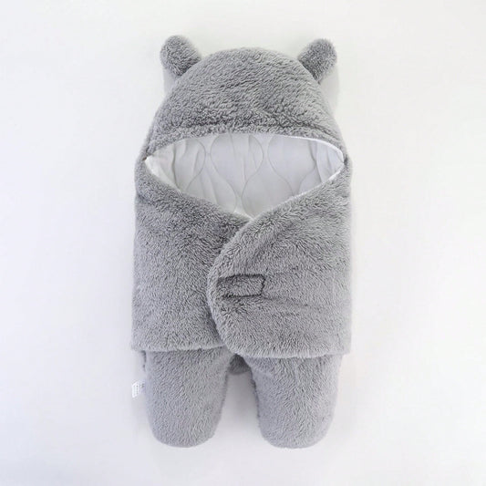 Sleeping gris de felpa para bebé con gorrito cálido
