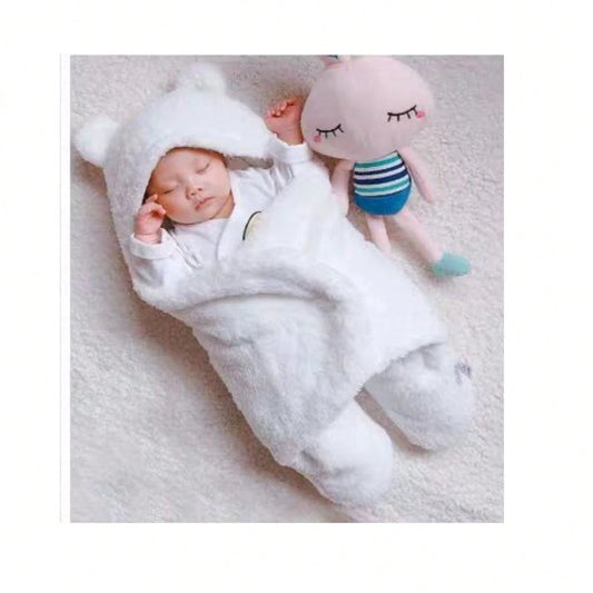 Sleeping blanco de felpa para bebé con gorrito cálido