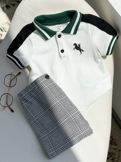 Prenda blanco conjunto para bebe con detalle de cuello tipo polo y bordado
