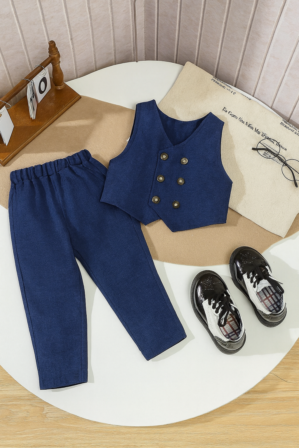 Elegante conjunto azul marino para bebé niño dos piezas