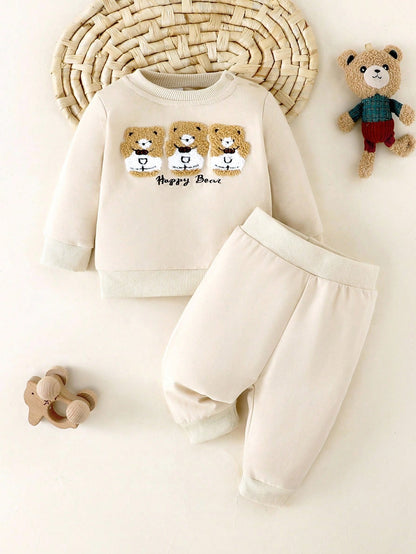 Prenda albaricoque conjunto para bebe con ositos bordados vista frontal
