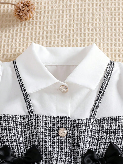 Prenda blanco negro vestido para bebe detalle de cuello camisero
