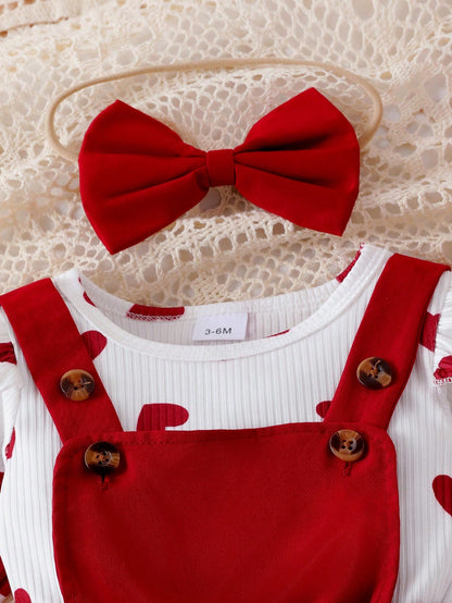 Prenda roja conjunto para bebe detalle de tirantes, botones y diadema