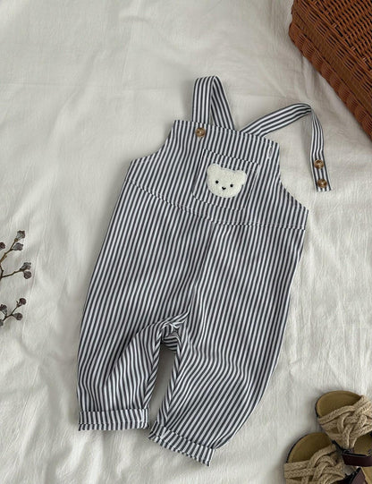 Overol Rayas Negro Con Oso Bordado Frontal