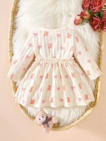 Vestido albaricoque con osos y lazo delicado