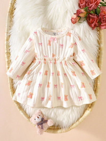 Vestido albaricoque con osos y lazo delicado