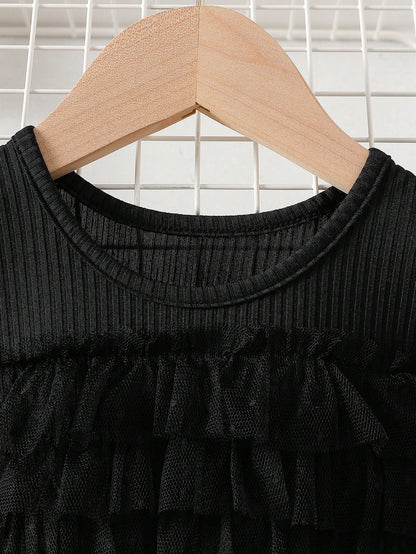 Vestido elegante negro tul manga larga