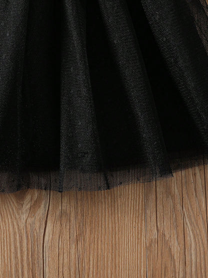 Vestido elegante negro tul manga larga