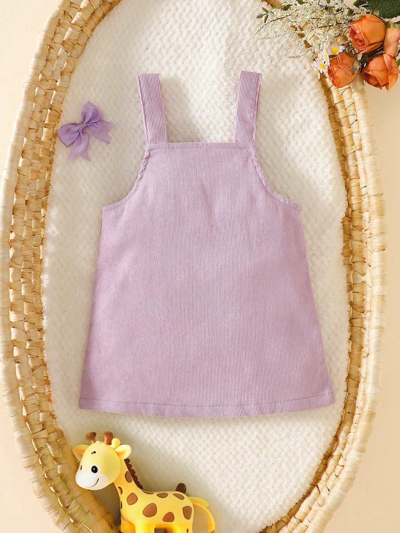 Prenda lila vestido para bebe con tirantes vista trasera