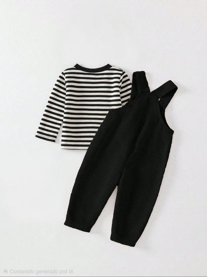 Conjunto Overol Negro Con Camiseta Rayas