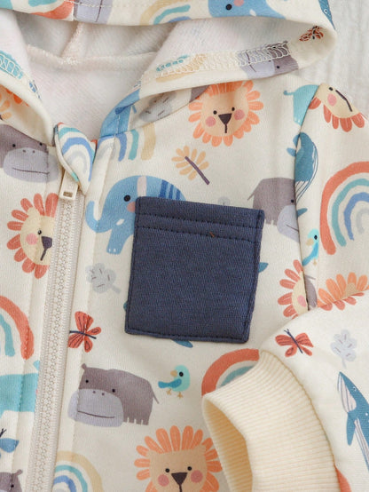 Conjunto bebé azul estampado animales con capucha