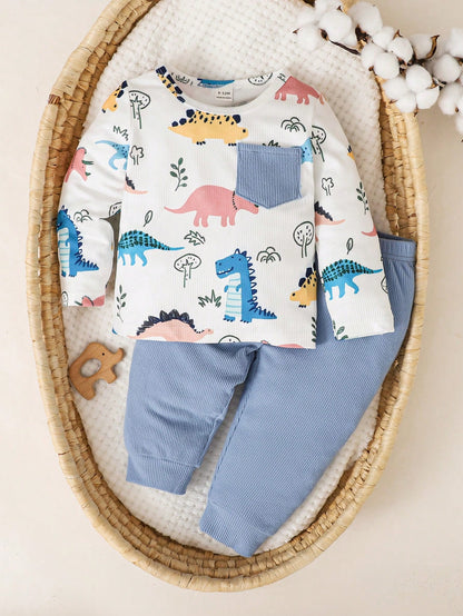 Conjunto azul dinosaurios manga larga