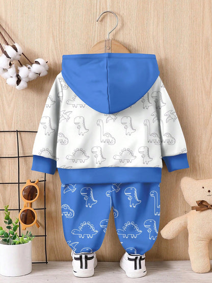 Conjunto sudadera azul con dinosaurio estampado casual