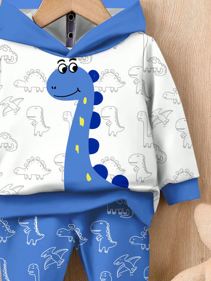 Conjunto sudadera azul con dinosaurio estampado casual