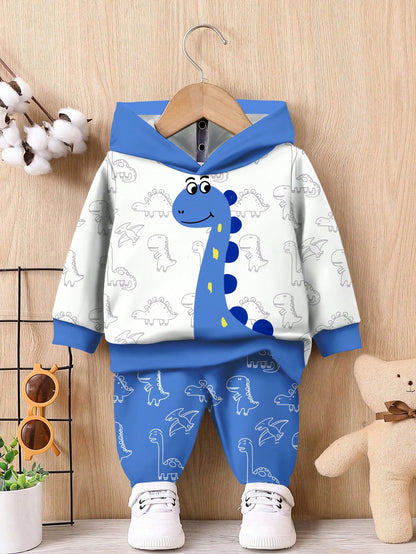 Conjunto sudadera azul con dinosaurio estampado casual