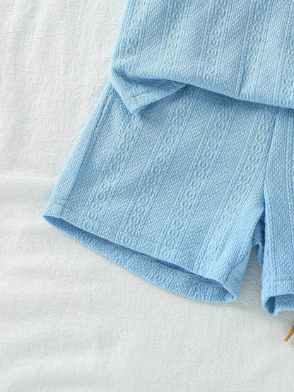 Prenda azul conjunto para bebe detalle de short texturizado