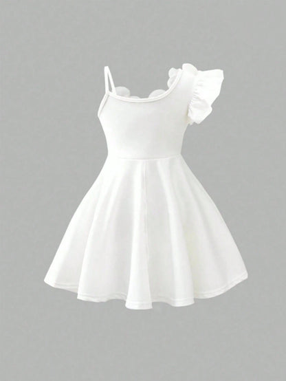 Prenda blanca vestido para bebe vista trasera con cremallera posterior