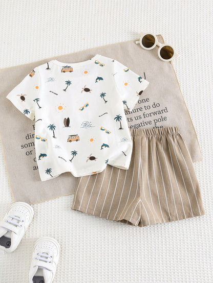 vista trasera del conjunto con estampado tropical